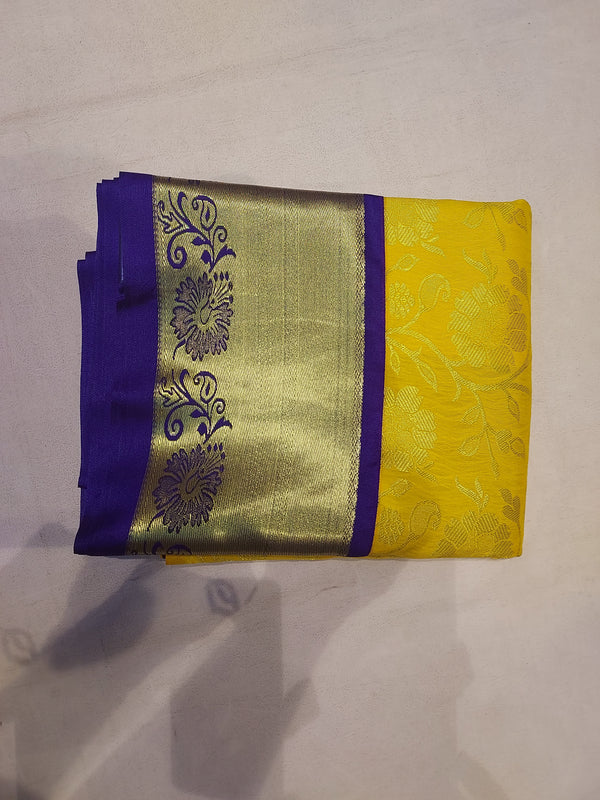 Kanchipuram Half Fine :- Yellow Kanchipuram Silk Saree