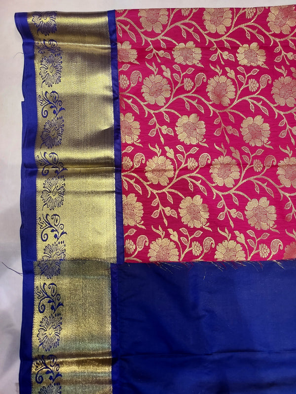 Kanchipuram Half Fine :- Pink with Orange Dual Tone Kanchipuram Silk Saree