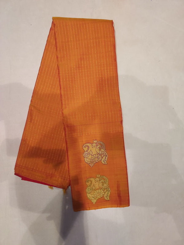 Kanchipuram Pure :- Yellow Kanchipuram Tissue Silk Saree