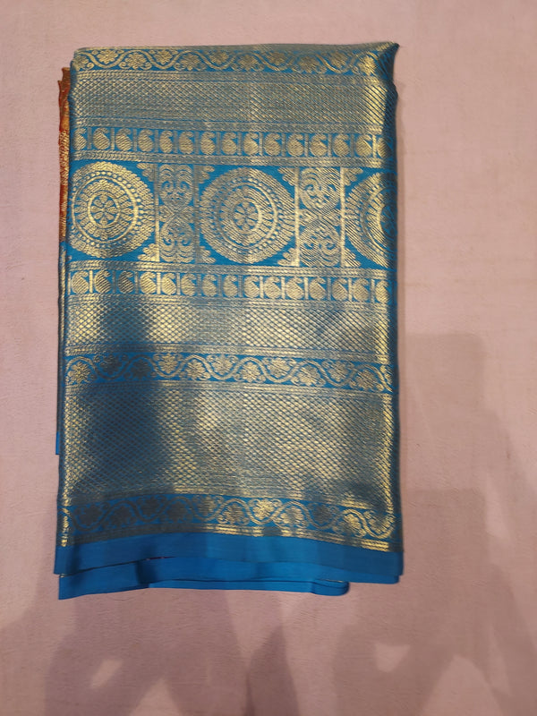 Kanchipuram Wedding :-  Blue Kanchipuram Silk Saree