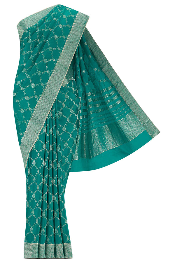 Mysore Crepe :- Teal Mysore Crepe Silk Saree