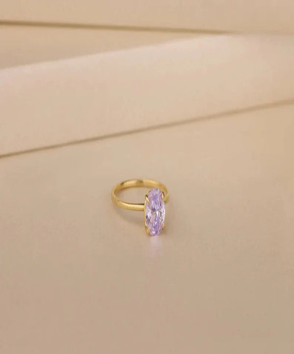 Oval Stone Ring Women 18kt Gold Plated